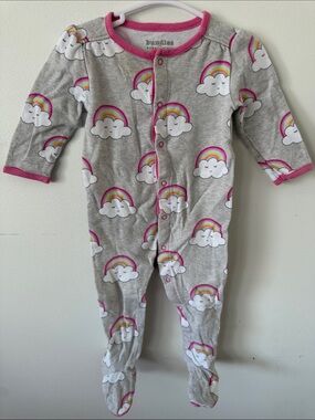 Bundles Gray Cloud & Rainbow Footed One-Piece with Pink Trim